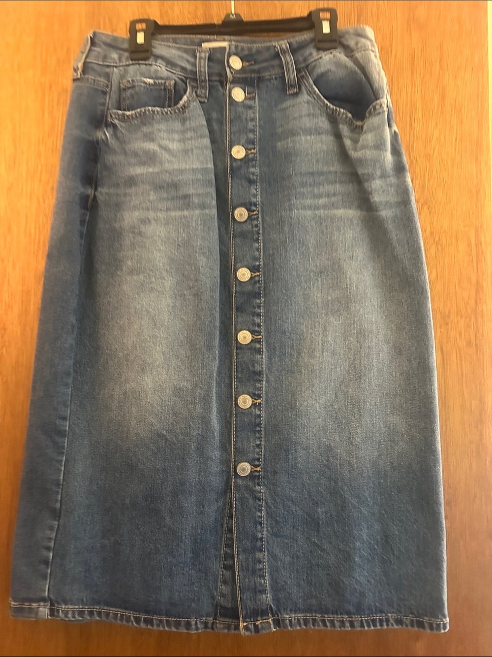 SO Blue Button-Front Denim Midi Skirt